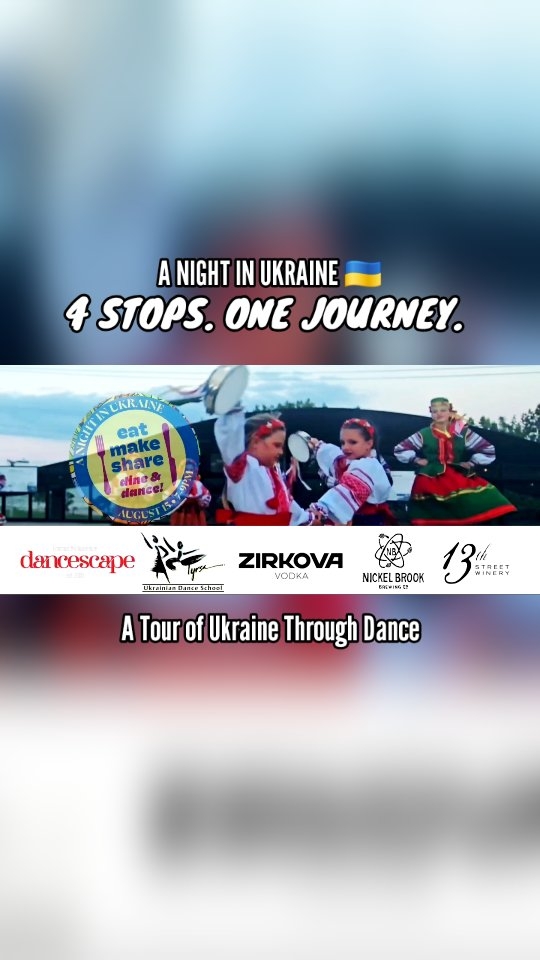 A NIGHT IN UKRAINE 🇺🇦 | 4 STOPS, ONE JOURNEY | PART 2
A TOUR OF UKRAINE — THROUGH DANCE

In Part 1, we heard how Ukrainian culture has travelled across generations.

Now, @tyrsaukrainiandance Ukrainian Dance School takes us on a tour of Ukraine — through dance. 🇺🇦❤️

📍 STOP 1 — THE CARPATHIAN MOUNTAINS

Meet the Hutsuls, known for their vibrant folk traditions.

Tyrsa brings the mountains to life with the Hutsulka — a cheerful, energetic mountain dance filled with movement and spirit.

📍 STOP 2 — CENTRAL UKRAINE

Here, dance becomes storytelling.

Scarves, ribbons, flowers, swords and tambourines become part of the choreography — with the tambourine itself becoming part of the dance, adding rhythm, energy and excitement.

📍 STOP 3 — POLKA

A dance that travelled.

Beginning in 19th-century Europe, the Polka spread from Bohemia (now part of Czech Republic)  across countries and communities, including Poland and Ukraine, developing different regional expressions along the way.

Fast. Lively. Social.

A dance made for bringing people together.

📍 STOP 4 — VOLYN, NORTH-WESTERN UKRAINE

For our final stop, we travel to Volyn, a region in north-western Ukraine, for an elegant and flowing finale featuring two dancers from @Barvinokhamilton Ukrainian Dance School in Hamilton joining Tyrsa.

Four stops. Different regional traditions.

One journey through Ukraine — told through movement, music, costume and dance. 🇺🇦❤️

Celebrating its 50th season, Tyrsa continues to pass Ukrainian culture from one generation to the next while building confidence, friendships and community through dance.

Hosted by Museums of Burlington
🇺🇦 Event Activation Lead: Tyrsa Ukrainian Dance School — celebrating 50 years
💃 Community & Cultural Activation Partner: @danceScape
🥂 Beverage Sponsors: Zirkova Vodka • 13th Street Winery • Nickel Brook Brewing

🎙️ Narration: Laryssa & Matthew Pichocki
📸🎥 Photo & Video Credit: Jinhua Bai

And we're not finished yet... stay tuned for Part 3. ❤️

#danceScape #ANightInUkraine #Tyrsa #UkrainianDance #BurlingtonOntario