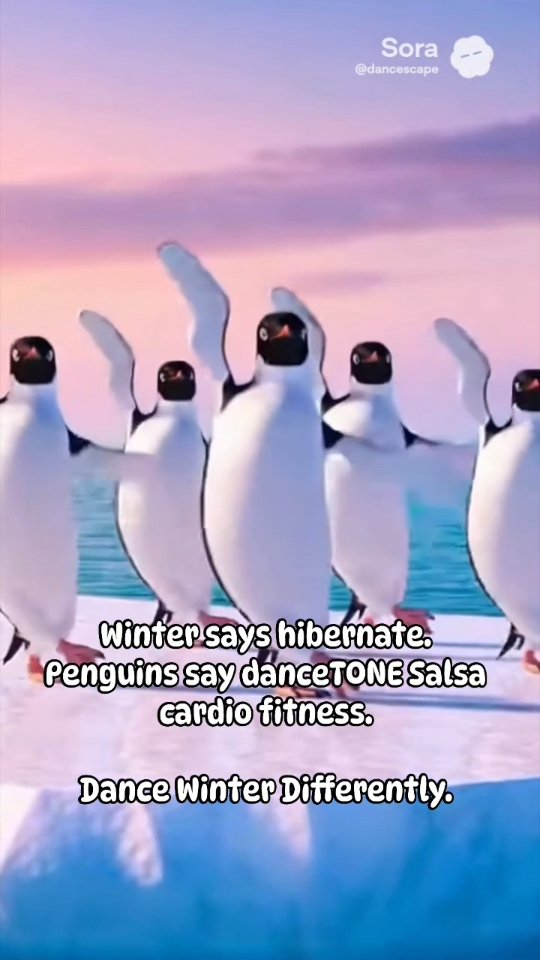 Winter says hibernate.
Penguins say danceTONE cardio salsa. 🐧💃

Dance winter differently.