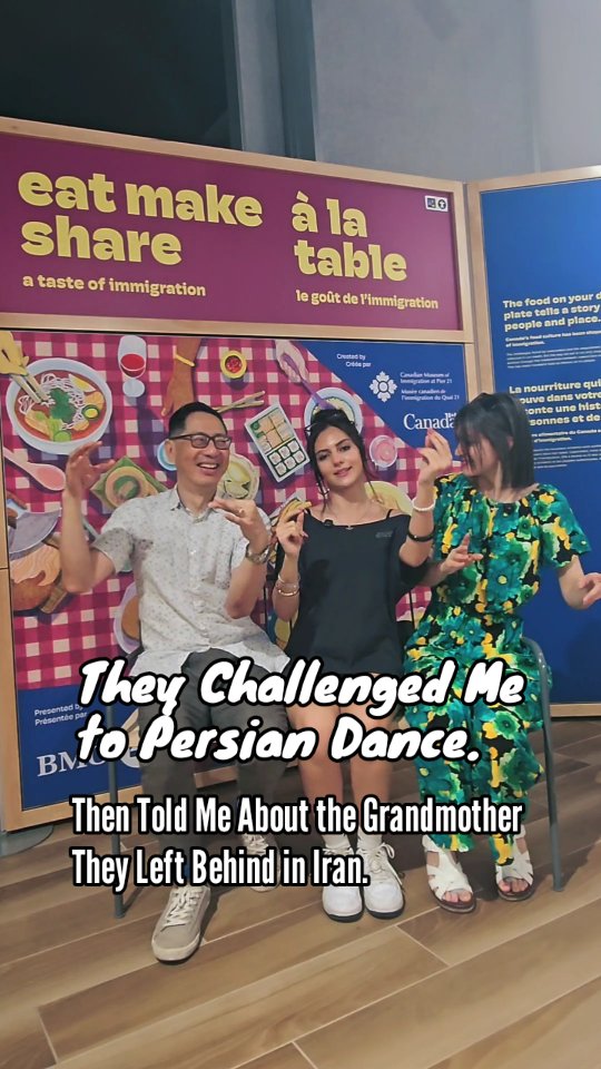 💃 They challenged me to Persian dance.

But what stayed with me wasn't the dance.

It was the story.

During the Museums of Burlington's eat make share: a taste of immigration exhibition, Gina and her mother Farnaz shared memories of growing up in Iran.

For Gina, childhood meant spending most of her time at her grandmother's home. Grandparents, aunts, uncles, and cousins all lived nearby. Family wasn't something you visited. Family was simply part of everyday life.

When her parents decided to immigrate to Canada, she wasn't happy.

She missed her grandmother.

She missed the family gatherings.

She missed home.

Today, she understands the opportunities her parents hoped to create and feels grateful for the sacrifices they made.

Along the way, we talked about food, hospitality, respect for elders, searching for authentic ingredients, and why a simple loaf of bread can carry so much meaning. And how places like Samir's Supermarket in Burlington help keep those connections alive.

And yes...

They challenged me to Persian dance.

What started as a dance challenge became a conversation about family, culture, gratitude, and the traditions we carry with us wherever life takes us.

That's what makes the Museums of Burlington's eat make share exhibition so special.

Every recipe has a story.

Every family has a story.

And sometimes those stories end with a dance.

🎭 Join us for Latin Night at the Museum as we continue exploring culture through food, stories, music, and dance.

#EatMakeShare #LatinNightAtTheMuseum #MuseumsOfBurlington #DanceScape #BurlingtonEvents