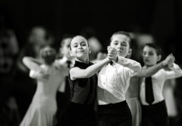 Bila Tserkva, Ukraine. February 22, 2013 International open dance sport competition Stars of Ukraine 2013. Dancers in ballroom . Black and white photography